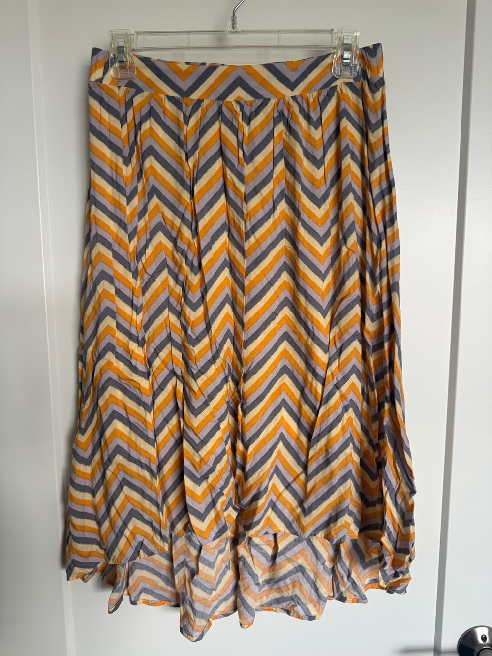 Bobeau Striped Chevron Midi Hi-Low Skirt